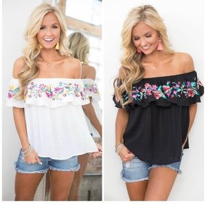 Pink Lily Off The Shoulder Top Black
